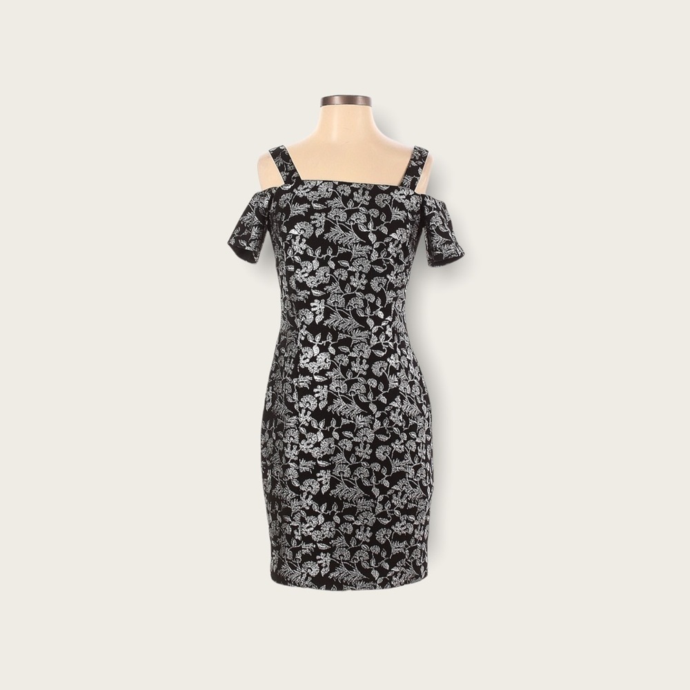 RACHEL Rachel Roy Black And Silver Cold shoulder Cocktail Evening Dress